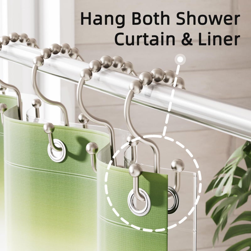 Amazer Shower Curtain Rings, Rust-Resistant Metal Double Shower Hooks for Curtain Rolling Shower Curtain Hooks Rings Shower Rings for Bathroom Shower Curtain Rod, Matte Nickel, Set of 12 Rings - Image 4
